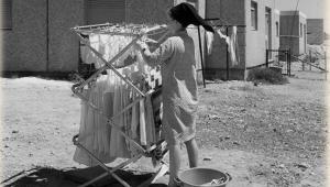 Moshe Milner, a settler in "Alon Shvut" hanging laundry to dry