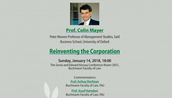 Safra Center hosting Prof.Colin Mayer, Reinventing the Corporation